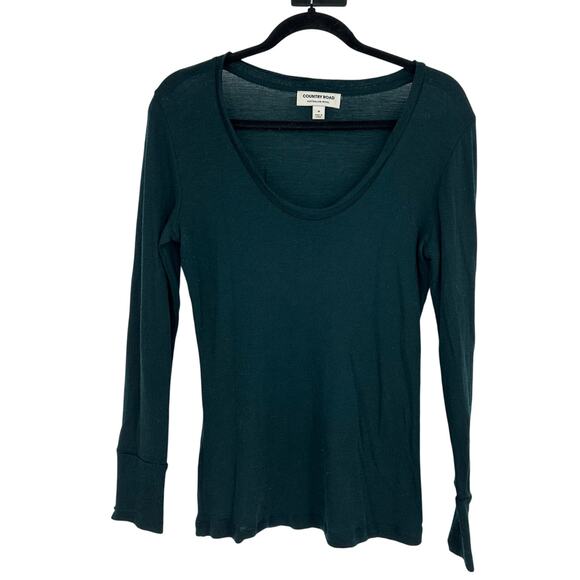 Country Road Australian Wool Womens M Base Layer Top Long Sleeve V-Neck Green - Picture 1 of 10
